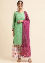 Faux Georgette Green Traditional Wear Zari Work Straight Suit